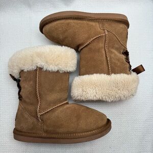 Lamo Tan Kids Suede Boots with Cream Fur, Youth-Little Girl Size 1
